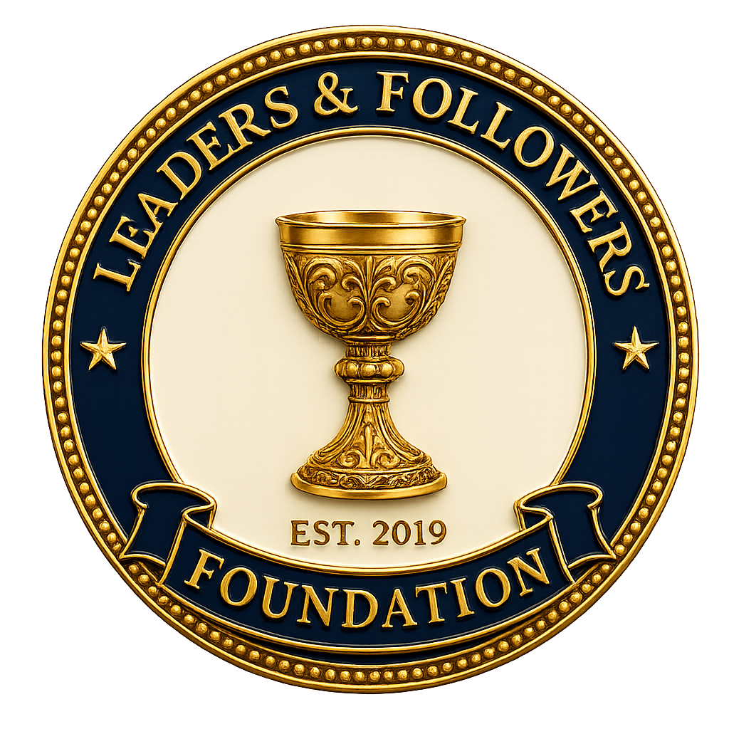 The Leaders & Followers Foundation medallion bearing a golden cup